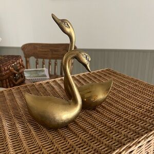 Vintage Gold Brass Swan Couple Figurines